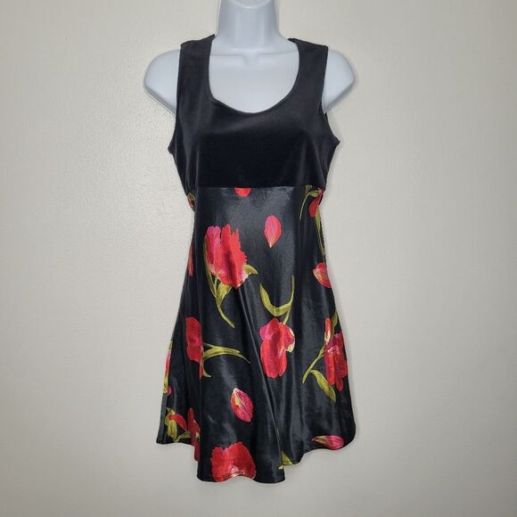 vintage y2k 90s Jalete black red romantic floral moody witchy mini dress size 7 - Picture 1 of 6